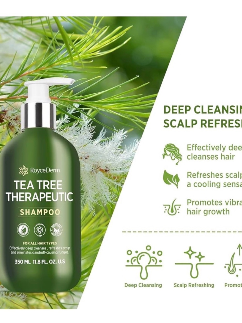 RoyceDerm Tea Tree Therapeutic Shampoo - Green